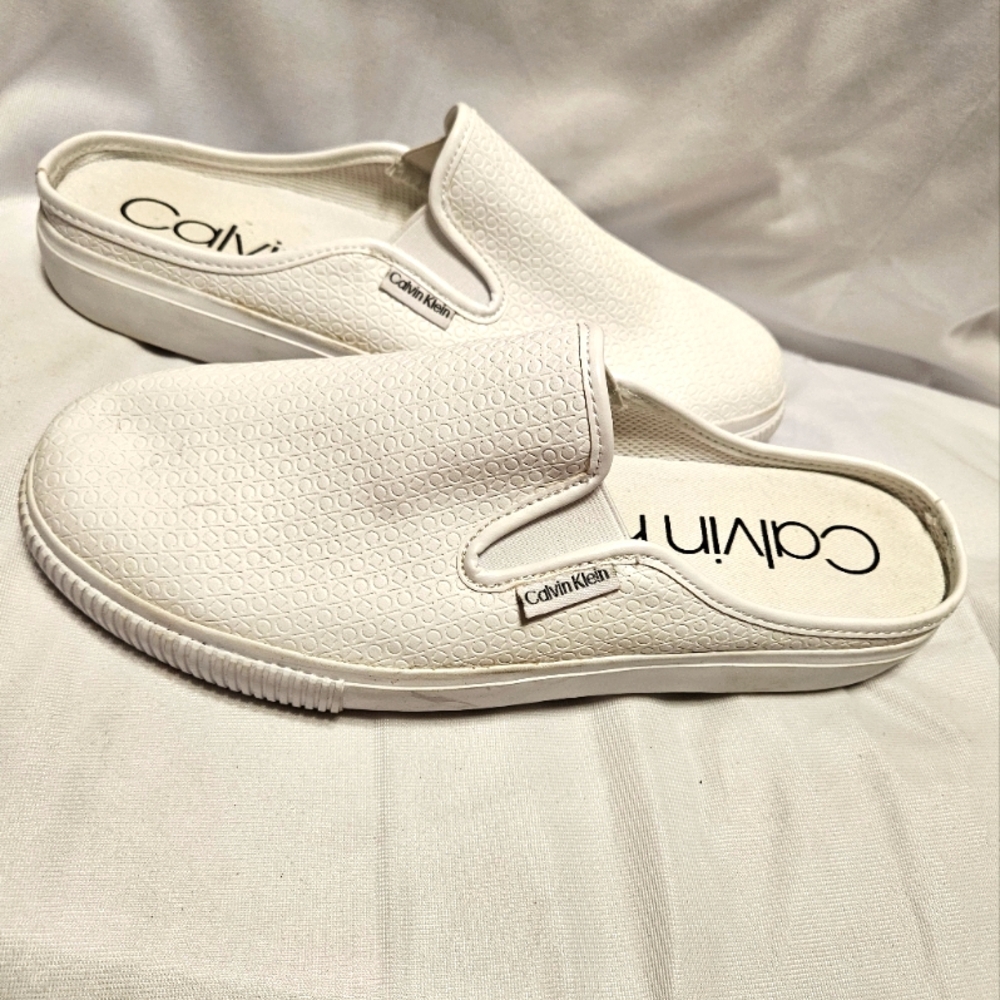 CALVIN KLEIN KCLENA Slip On Sneaker Mule White Sz 8 Womens Faux Leather …